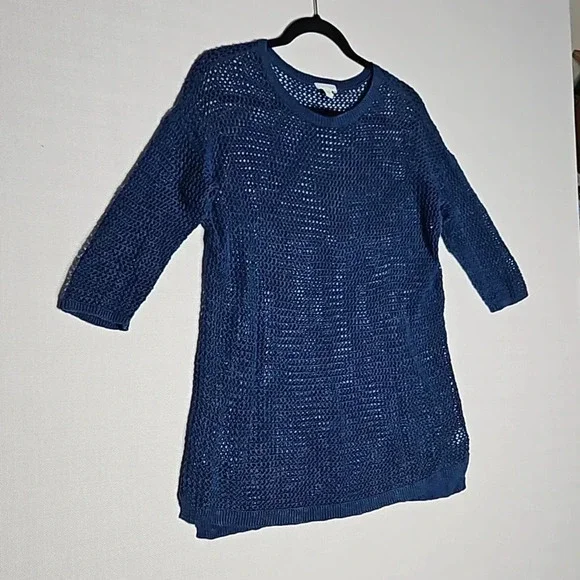 J. Jill Open Knit Sweater Teal Blue Linen Cotton Blend Women's Small - Picture 2 of 16